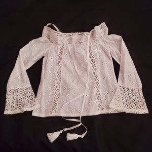 100% Cotton, Off the Shoulder Eyelet and Lace Top